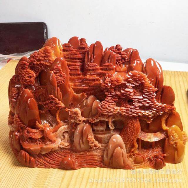 Antiques, miscellaneous stone carvings, imitation Shoushan stone, picturesque landscapes, stone crafts, home decoration large ornaments