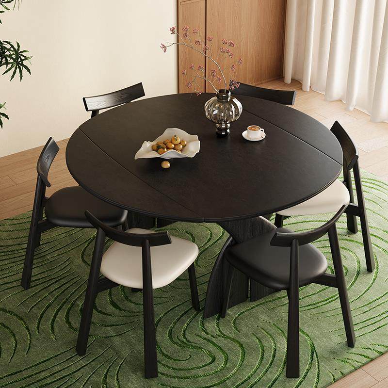 美式复古实木折叠餐桌2025新款伸缩可变圆桌家用小户型中古风黑色,淘宝优惠券,粉丝福利购,淘宝优惠卷