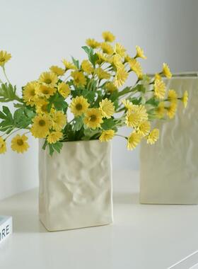 现代简约纸盒方形陶瓷花瓶白色方形干花鲜花客厅插花桌面摆件摆设