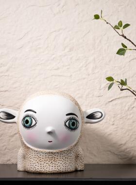 现代简物约ICL抽象彩绘动雕塑摆板件样间作室客厅书工柜装饰品