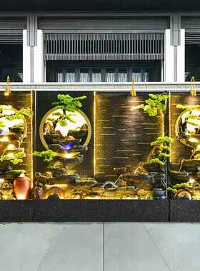 水幕墙流水客厅酒店会所玄关摆件假山公司风水轮喷泉庭院落地景观