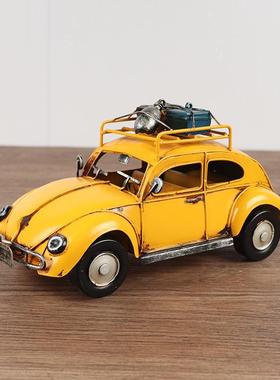 爆款大众甲壳虫旅行轿车模型复古铁皮工艺品怀旧老式收藏品摆件