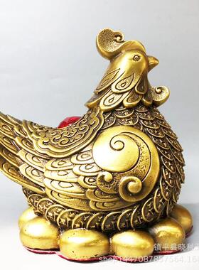母鸡摆件铜鸡孵蛋创意家居装饰铜金属工艺品 金鸡下蛋大号款