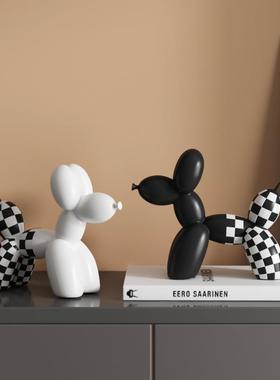 北欧风黑白格子创意气球狗家居软装饰品书房酒柜客厅小众个性摆件