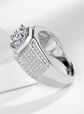 Temu直播热卖2克拉满钻八心八箭镀PT950仿真莫桑钻开口男士戒指