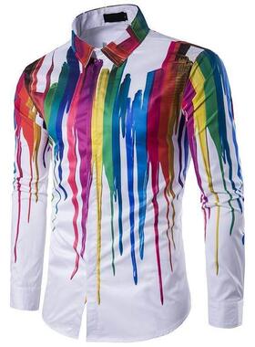 Men's fashion runway geometric pattern printed long slee