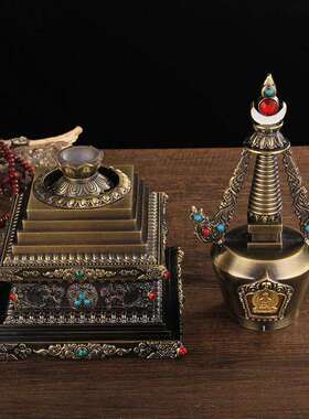 菩提塔多规格21cm金色青铜色修行法器菩提镀金镶宝石舍利塔亚力塔