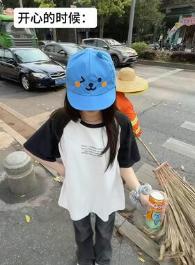 两面戴可爱酷儿蓝色软顶鸭舌帽女春夏遮阳防晒显脸小卡通棒球帽子