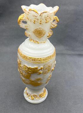 夜光龙瓶古玩仿古树脂龙戏珠花瓶摆件鎏金龙花瓶摆设工艺品