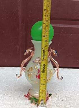 仿古夜光石描彩福字家居客厅摆件双龙做旧夜光花瓶摆设工艺品