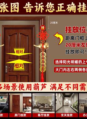 黄铜葫芦五帝钱挂件门对门开 口葫芦铜钱串装朱砂挂饰吉祥结大门