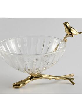 欧式家居水晶果创11-托盘意金属铜小鸟盘样茶板客厅几摆盆装饰工