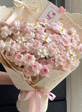 浪漫小众粉色系仙子之吻玫瑰花束kt玫瑰花束成品仿真花母亲节礼物