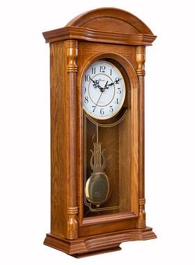 红橡实木客厅挂钟欧式覆古摆钟家用西洋钟中式长方形报时石英挂表