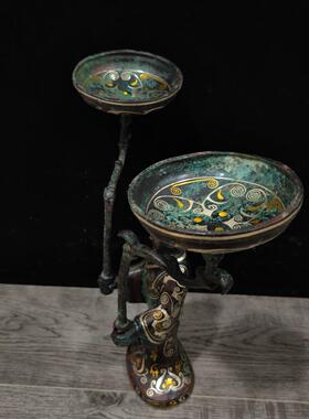 铜祥德青铜器摆件 古做旧 战国人形铜灯古灯 古代灯具铜烛台