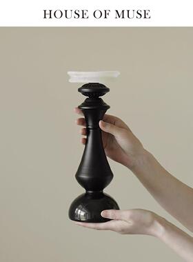 缪IOO斯 家 马首凝晖法式古艺术摆件玄创关意桌面复古云石中烛台