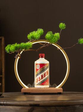 中式发光led白酒灯圈展示台红酒洋酒展示红木底座品鉴会装饰摆件