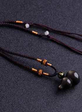 2026天然黑曜石金曜石聚财纳福福禄进宝平安男女项链吊坠