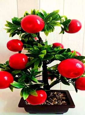 家居饰品摆件塑料假果树仿真寿桃客厅酒柜卧室乔迁招财创意工艺品