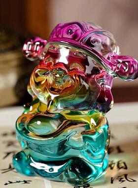 七彩琉璃财神爷摆件聚宝盆招财进宝店铺开 业家用办公室桌面装饰