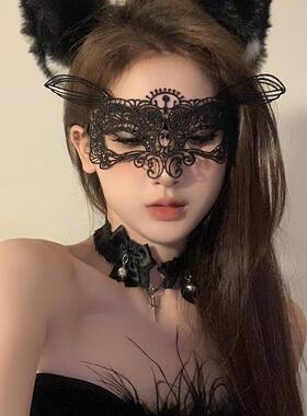 万圣节黑色花朵面具假面舞会