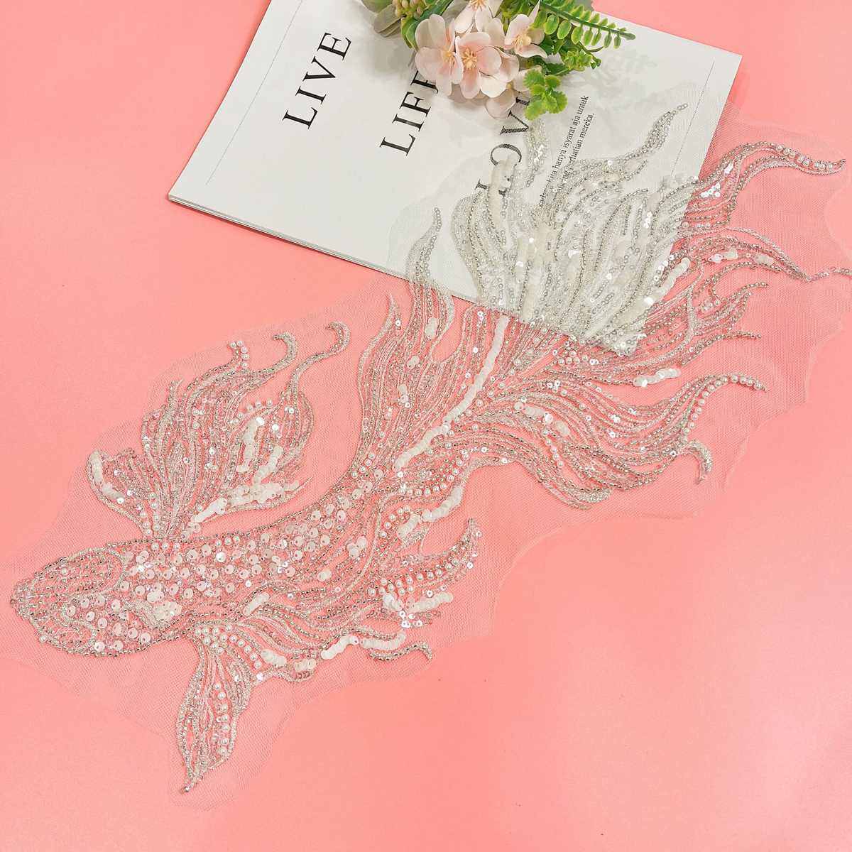 金鱼花朵刺绣亮片立体钉珠本白银色布贴婚纱礼服网纱舞台服装,淘宝优惠券,粉丝福利购,淘宝优惠卷