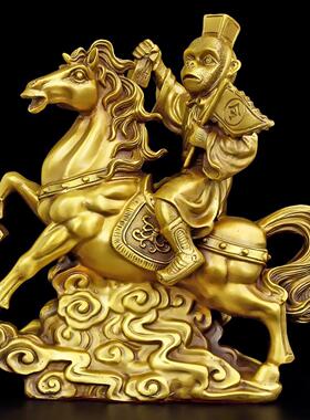 马上封侯纯黄铜摆件马上赢马上有钱铜马生肖猴吉祥物办公室装饰品
