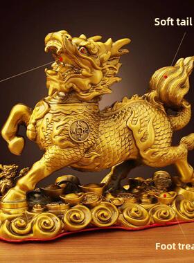 全铜麒麟摆件一对祥瑞送子家用镇宅财富麒麟客厅玄关卧室装饰摆件