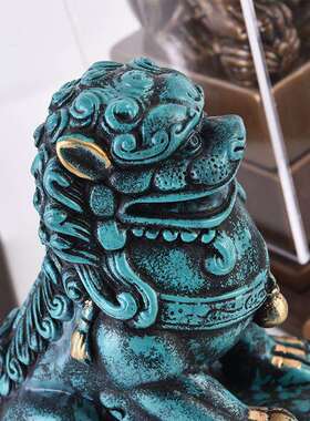 新中式透明金箔狮子摆件样板间书房玄关博古架桌面动物书挡装饰品