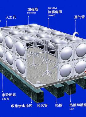 方形304不锈钢水箱二次供水储水箱50-1000立方保温消防工程定制
