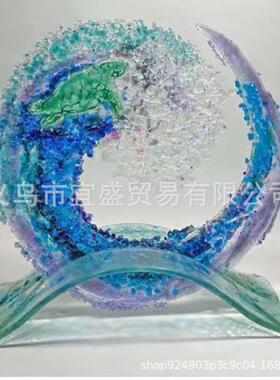 跨境海浪浪花摆件装饰3D立体海洋蓝色系风格家居设计装饰树脂