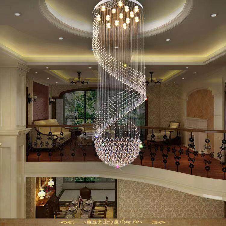 闪达家用楼灯梯酒别店墅螺旋简约标大客厅吊灯非工程灯具水783晶 - 图0