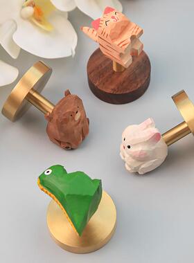 手工实木卡通可爱动物黄铜胡桃木玄关挂钩免打孔收纳挂衣钩黏钩