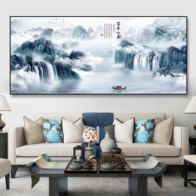 流水生财山水客厅挂画中式办公室背景墙壁字画中堂禅意风景意境画,淘宝优惠券,粉丝福利购,淘宝优惠卷