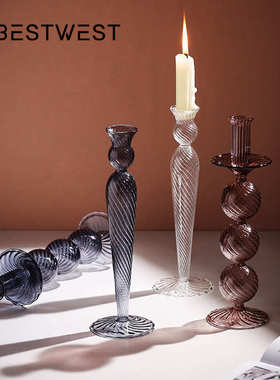 玻璃欧式烛台透明摆件 工艺品西家居家居转创意ins博风 棱装饰品