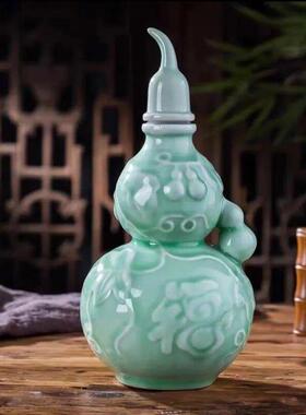 景德镇陶瓷器多子葫芦瓶中式客厅插花玄关仿古董古玩摆件干花花瓶