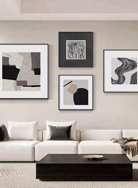 网红黑白灰抽象客现厅沙发背景高墙装饰画画画级感饭厅组合画简约