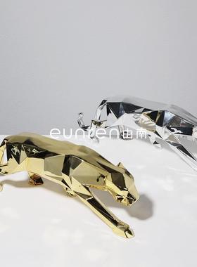 现代创意公抽象几何切面豹子摆件家居客室厅办装招财饰树脂ILB工