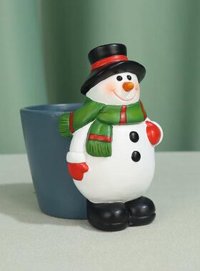 树脂摆件定制圣诞节雪人收纳笔筒桌面创意圣诞老人公仔树脂工艺品