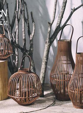 御三泥竹编手工灯笼喜庆蜡烛灯泡条状编织手提挂饰悬挂创意灯罩