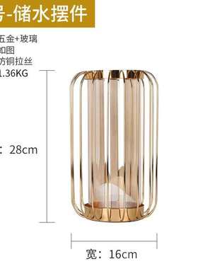 客厅摆件高端大气花瓶创意铁艺玻璃欧式样板房家居装饰插干花器工