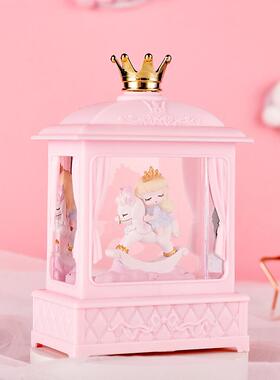 新款旋转木马公主小夜灯音乐盒创意生日礼物少女心装饰摆件八音盒