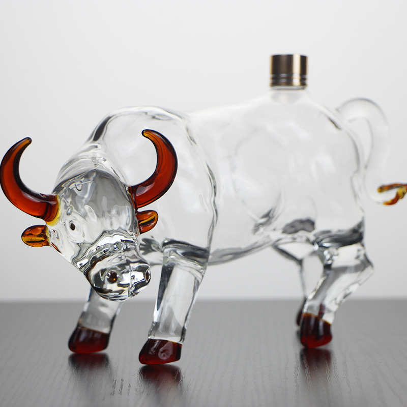 Manufacturer supplies zodiac cow shape animal bubble wine bottle glass crafts cow shape bubble wine white wine bottle