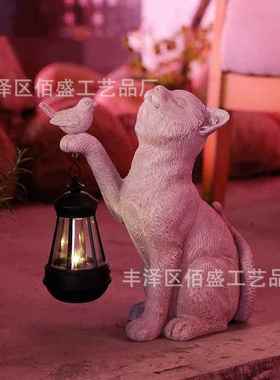 跨境可爱小猫咪提灯摆件户外花园庭院店面创意场景装饰动物工艺品