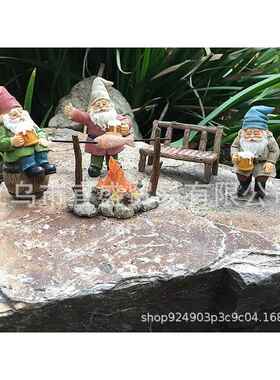 跨境新款 烧烤矮人聚会微景观树脂摆件 树脂工艺品 场景装饰装修