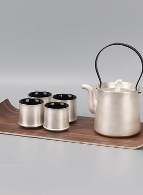 新中式陶瓷刷银茶壶茶具茶盘摆件别墅酒店样板房客厅茶几软装饰品