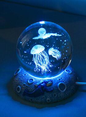 创意水晶球小夜灯发光底座3d激光内雕桌面摆件学生礼品送男生礼物
