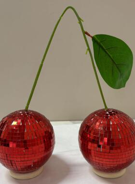 跨境新品DiscoBalls镜面迪斯科樱桃迪球红色玻璃球桌面摆件工艺品