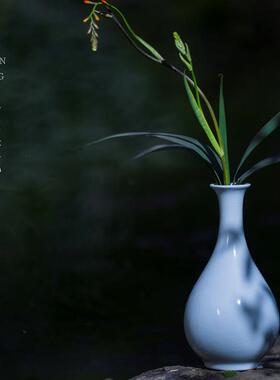 汝山明玉壶春花瓶汝窑插花陶瓷花瓶摆件客厅插花汝瓷花瓶高级感