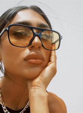 Vintage Yellow Lens Square Sunglasses Women Luxury T Brand O